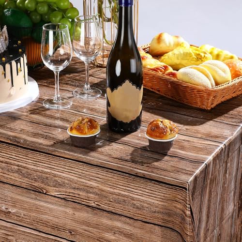 Wood Grain Plastic Tablecloth 54x108 Inches Brown 12 Pack - Rustic Party Decor