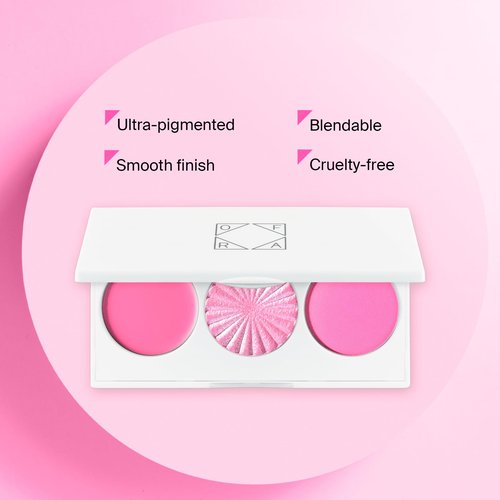OFRA Midi Palette Cotton Candy Skies - Face Makeup Palette - 3 Pigmented Pink Blushes - Matte, Satin and Cream - Cruelty-Free Blush Palette, Highlighter Palette and Colorful Eyeshadow Palette