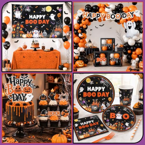 Halloween Birthday Party Decorations Kit with Banner Balloons Plates Napkins - Happy Boo Day Variation