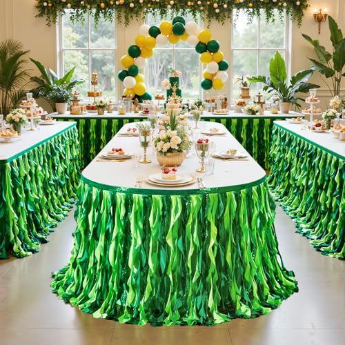 Gradient Green Sequin Ruffled Table Skirt for Party & Event Tables - 17Ft