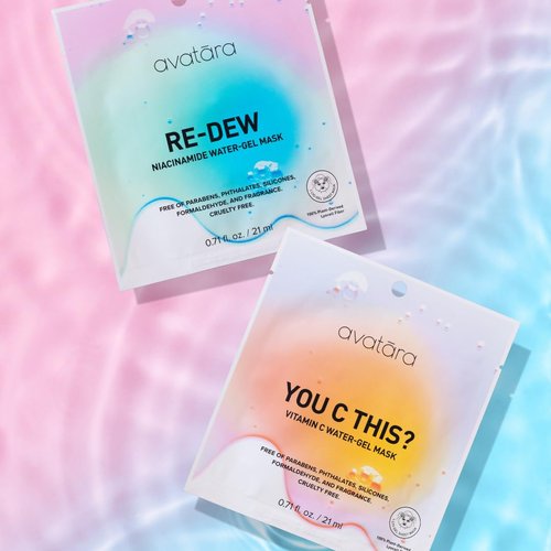 Avatara Dewy Daydream 6-Pack Water-Gel Mask, You C This? Vitamin C Masks, 3 Pack & Re-Dew Niacinamide Water-Gel Masks, 3 Pack | 0.71 fl.oz /21 mg