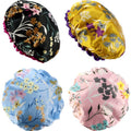4 Pcs Reusable Waterproof Shower Hat with PEVA Lining Double Layers Elastic Satin Large Shower Caps Washable Shower Hats for Girls Women Long Hair All Hair Lengths
