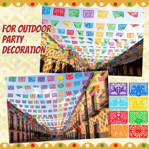 Mexican Party Decorations Banner Set - 32 Papel Picado Fiesta Banners - 480 Feet, Bright Colors, Reusable