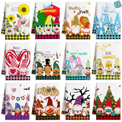 Seasonal Kitchen Towel Set - 12 Multicolor Holiday Dish Towels for All Occasions