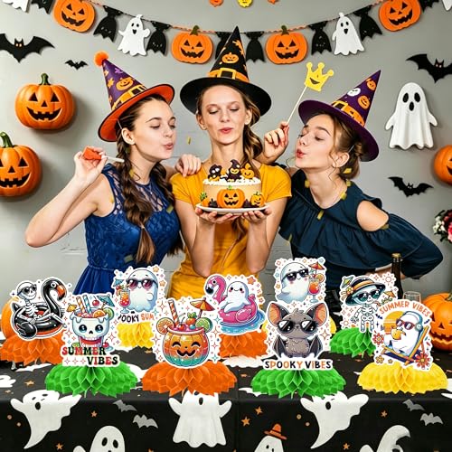 Summer Halloween Ghost Skeleton Honeycomb Party Decorations - 9 Pcs