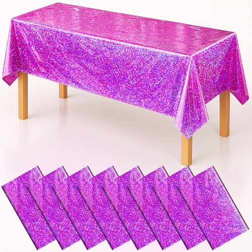 Pink Purple Iridescent Plastic Tablecloth 54x108 Inches 8 Pack - Shiny Party Cover