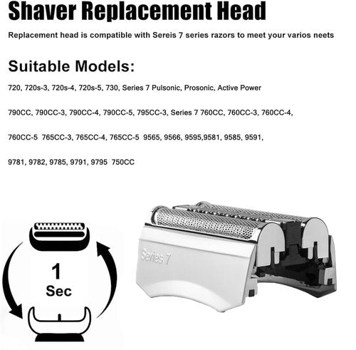 70S Series 7 Replacement Shaver Heads Compatible with Braun S7 Replacement Head Wet and Dry, 70s Blades for Braun Series 7 Electric Foil Shavers 720,750CC, 760CC,790CC,9565