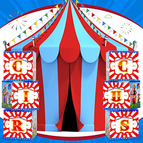 Large Circus Party Decoration Boxes - Carnival Snack Table Props, 12x12 Inches, Set of 6