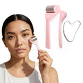 JACCOBEE Ice Roller for Face&Eyes with Gua Sha Facial Tool, 3-Pcs Stainless Steel Facial Massage Tool Sets for Face Jawline Shaper, Double Chin Reducer, Puffiness Reducing, Lymphatic Drainage