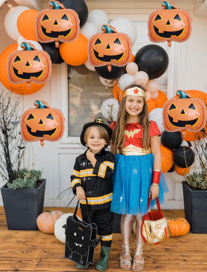 Halloween Pumpkin Balloons Kit - 8 Aluminum Foil Decorations for Parties