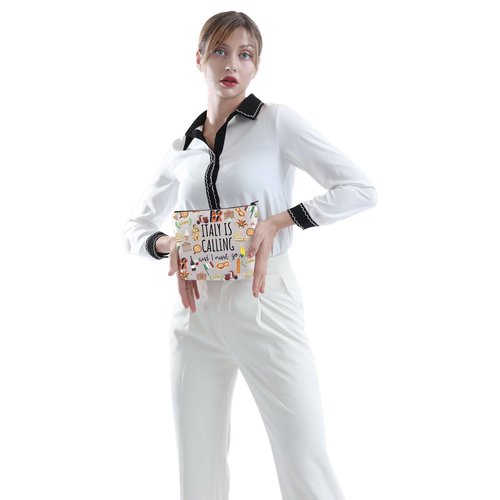 POFULL Italy Map iconic traditional Souvenir Gift ITALY Is Calling and I Must Go Traveller Zipper Pouch Makeup Bag (white ITALY Calling Bag)