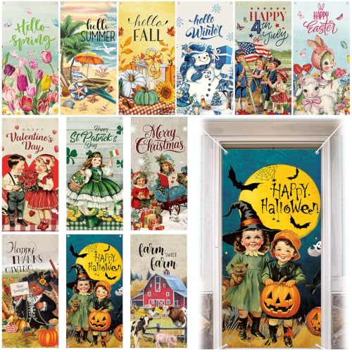 Breling Retro Seasonal Door Cover Set - Fall Halloween Decoration, 12 Pieces