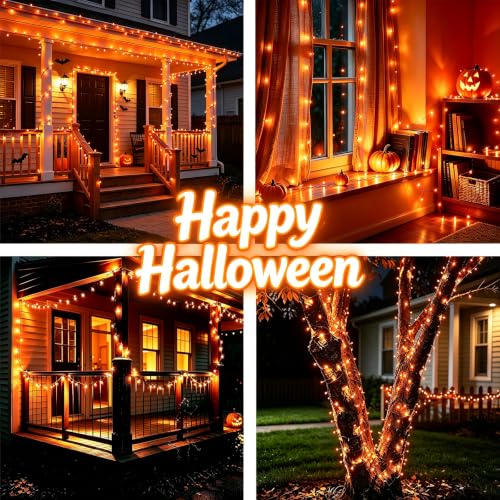 Orange Halloween String Lights 50 Count Connectable IP44 Waterproof Black Wire - 11 Feet