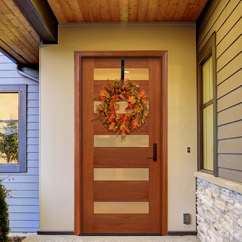 Fall Wreath for Front Door 24 Inch Autumn Leaves Pumpkin Outdoor - Orange