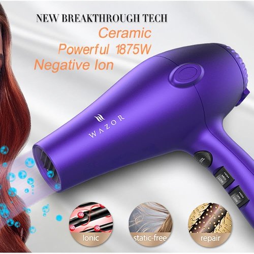 1875W Professional Hair Dryer, Lightweight & Quiet Ionic Blow Dryer, Tourmaline Ceramic Technology for Fast Drying with 2 Speeds & 3 Heat Settings, Damage-Free Shiny Hair, Cool Shot Button, Purple