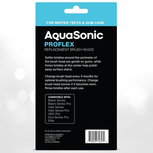 AquaSonic Genuine Proflex Replacement Brush Heads | ADA Accepted | for Whiter Teeth & Gum Care | Compatible with Many AquaSonic Toothbrush Handles (8 Pack Black)