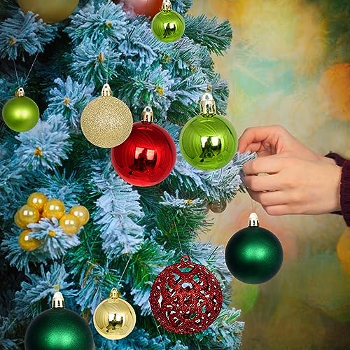 Christmas Tree Ornaments 100Pcs Mixed Size & Color Shatterproof Balls - Gold Green Red Variations