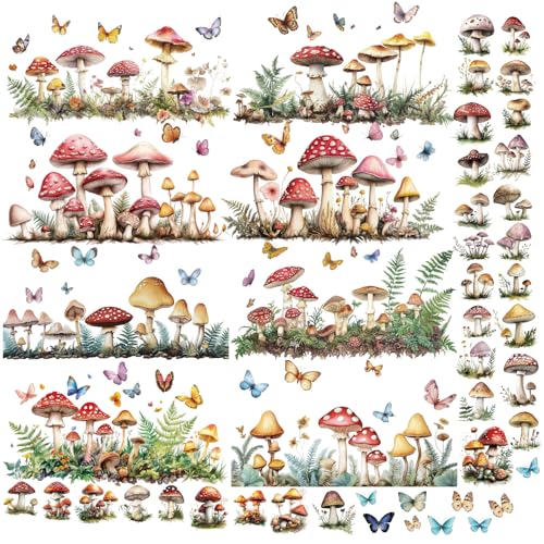 8 Sheets Mushroom Window Stickers - Translucent Waterproof Wall Decals for Bedroom Home & Restaurant