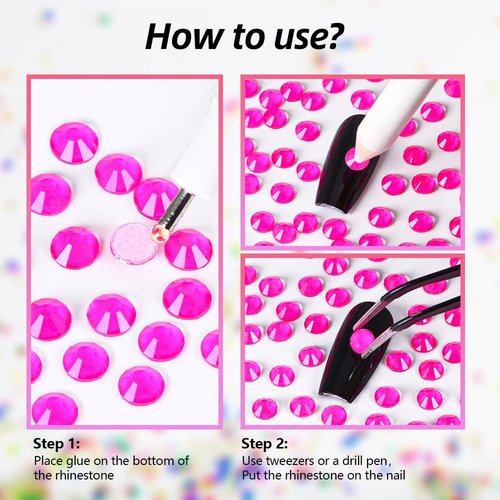 Blinginbox Flatback Glass Rhinestones,Neon Gems 1440pcs Non Hotfix Crystal Rhinestones for Nail Crafts Clothes Tumblers Face Makeup,Rose Neon,SS20