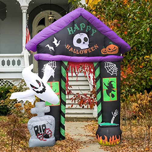 9-ft Haunted House Arch Inflatable with Lights Halloween Outdoor Decorations - Happy Halloween Variation