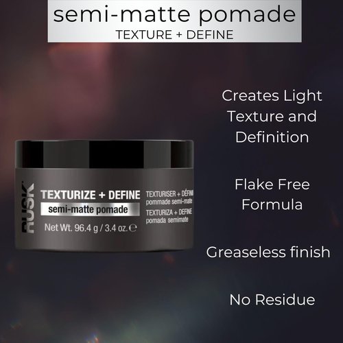 RUSK Semi-Matte Pomade - Texturize & Define Hair with Lightweight Humidity Resistance | 3.4 oz