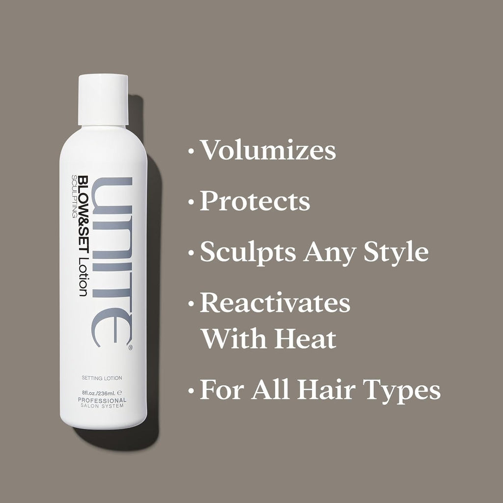 UNITE Hair BLOW&SET Lotion - Heat-Activated Sculpting for Volume & Flexible Hold - 8 Fl Oz