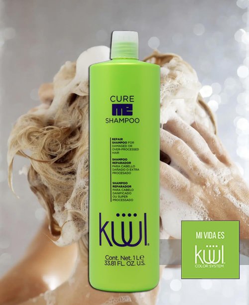 Kuul Cure Me Shampoo 33.8 oz - SHAMPOO KÜÜL RECONSTRUCTOR DEL CABELLO CON HIDRATACIÓN PROLONGADA - 1 Litro / 1000 ML