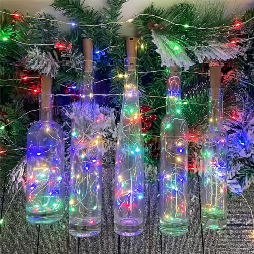 6 Pack Multicolor Bottle Lights - 20 LED, 6.6ft, Dual Battery Pack
