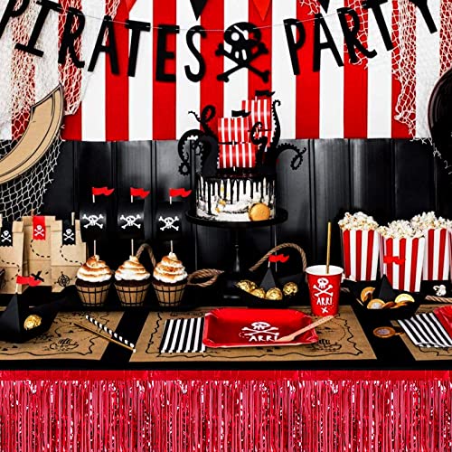 Red Metallic Foil Fringe Table Skirts 6 Pack - Party & Celebration Decor