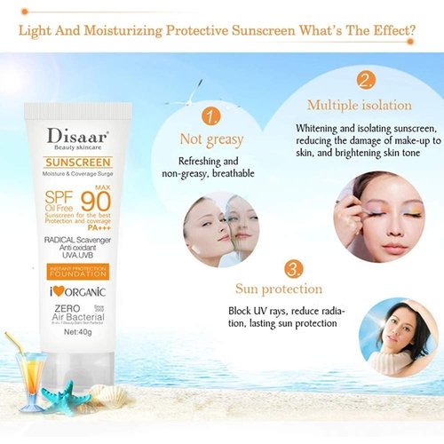 DISAAR BEAUTY Sunscreen SPF 90 - Oil-Free Sunblock with UVA/UVB Protection | Moisturizing Formula, 40g (1.41oz)