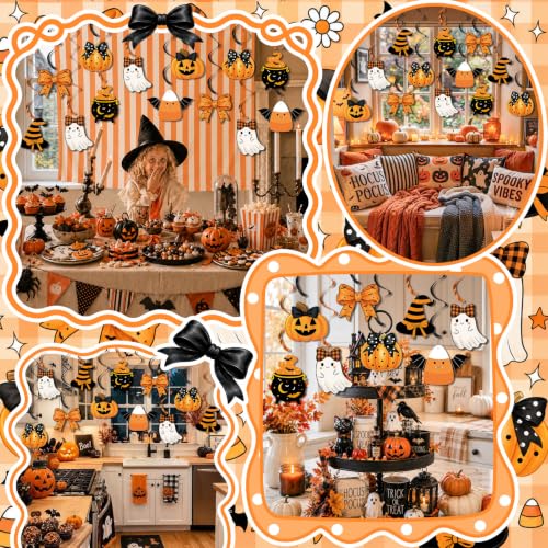 Halloween Ghost Hanging Streamers - Orange Black Ceiling Decorations