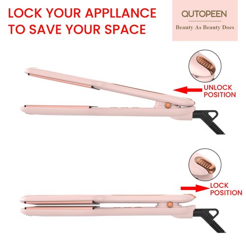 QUTOPEEN Fashion Pink Infrared 2 Inch Hair Straightener,2 Inch Wide Professional Ceramic Tourmaline Flat Iron with Big Temp Display,140F-450F Degree,Dual Voltage