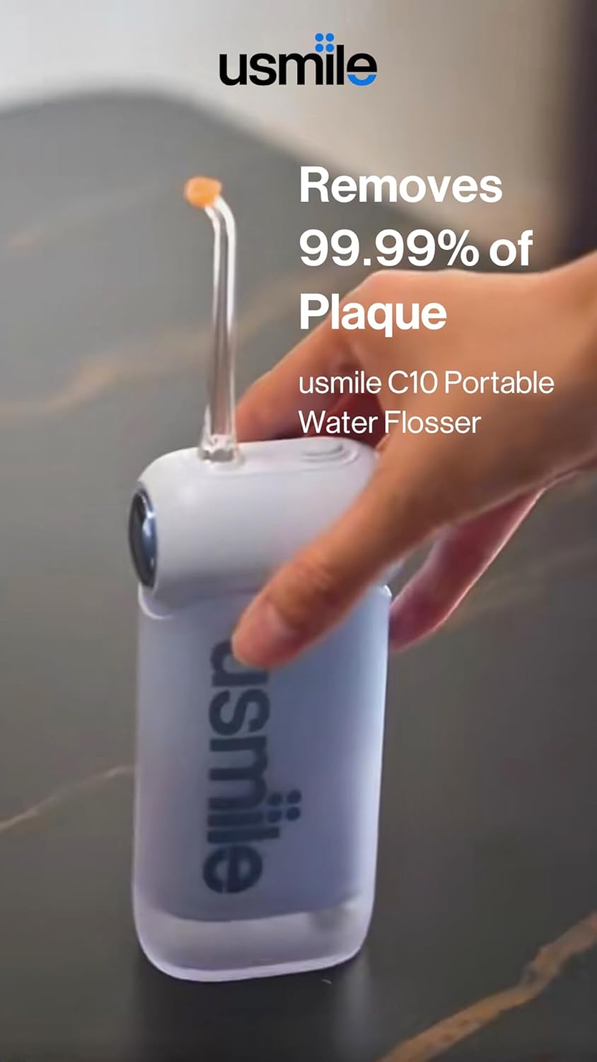 Usmile C10 Portable Water Flosser - Travel-Friendly, 95-Day Battery Life, 4 Modes, 360° Nozzle, 180ml Tank, IPX7 Waterproof (Blue)