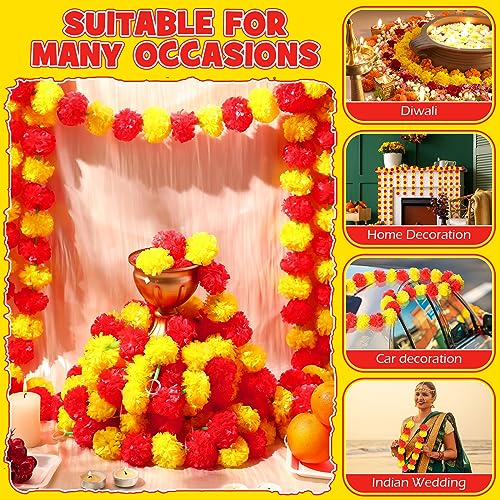 Artificial Marigold Garlands 10 Pack 5 ft Bright Red and Yellow Flower Decor