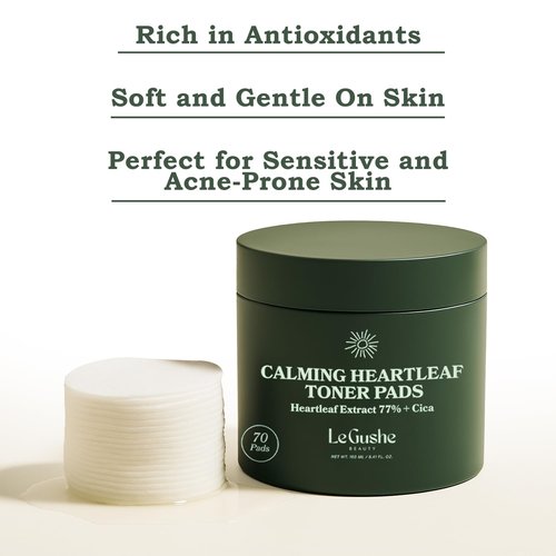 Le Gushe Heartleaf Face Toner Pads (70 Count) - Calming and Hydrating Toning Pads - CICA and Heartleaf Toner - for Troubled Skin and Breakouts (160 ml/ 5.41 fl oz)