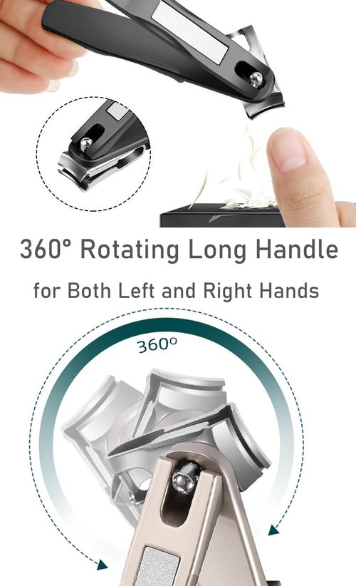 Nail Clippers for Thick Nails, Heavy Duty Toenail Clippers for Seniors Large Wide Jaw Opening and 360° Rotating Nail Clippers (Black)