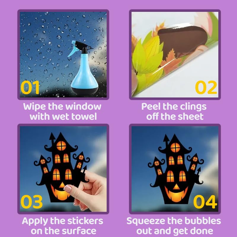 Halloween Window Stickers - Yellow - 4 Sheets Indoor & Outdoor Decals, Party Decor