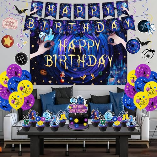 Horror Birthday Party Decorations Set - Blue & Purple Theme with Banner Balloons & Backdrop