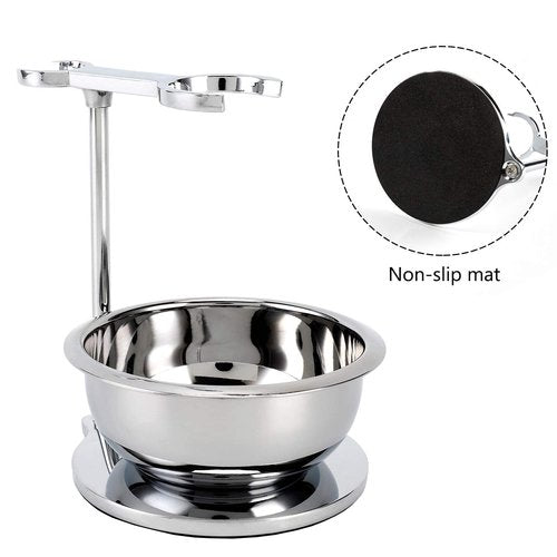 SANWA Deluxe Heavyweight Shaving Brush Razor Stand with Unbreakable Stainless Steel Shaving Bowl Set,Compatible with Gillette Fusion and Double Edge Safety Razor,Cartridge Razor