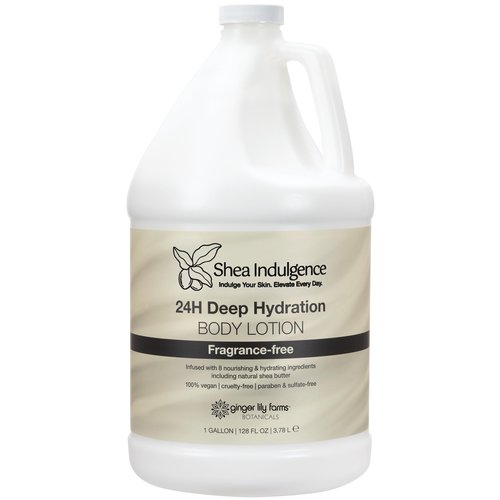 Ginger Lily Farms Botanicals Shea Indulgence 24H Deep Hydration Body Lotion, 100% Vegan & Cruelty-Free, Fragrance-Free, 1 Gallon (128 fl oz) Refill