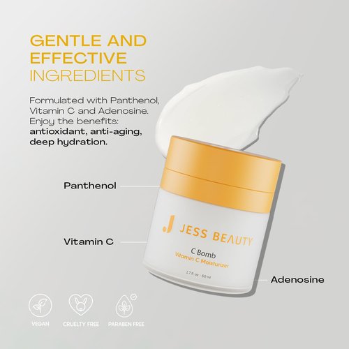 JESS BEAUTY | Vitamin C Face Moisturizer - Hydrating Cream for Even Skin Tone | 1.7 fl oz