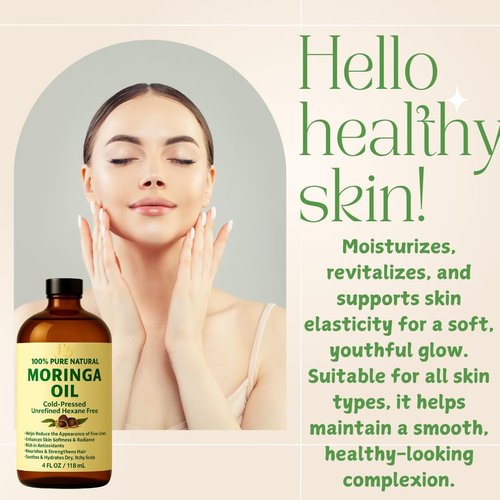 Pomberries Moringa Oil – 100% Pure, Cold-Pressed & Unrefined – Moringa Seed Oil for Face, Skin, Hair & Body – Hydrating, Anti-Aging Moisturizer – 4 fl oz Amber Glass Bottle