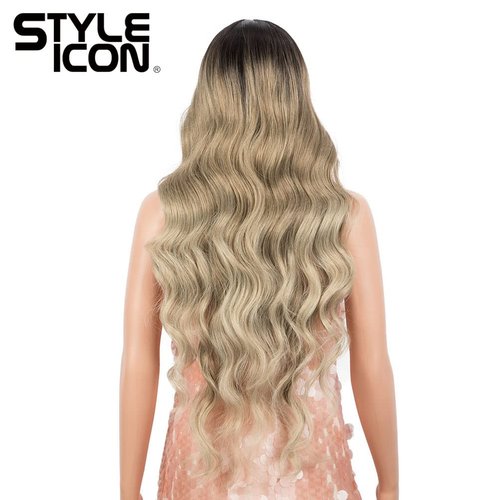 Style Icon 32” Long Wavy Wig Middle Part Synthetic Wigs Lace Front High Temperature Fiber Heat Resistant Wig (32 Inches, TAT4/12/APRIC)