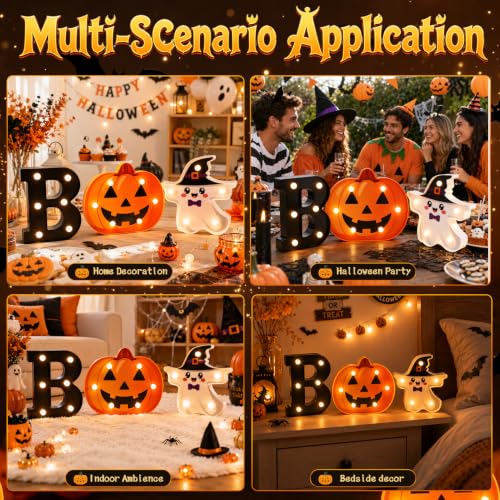 Halloween BOO Pumpkin Ghost Light Up Letters Sign - 3 Pack Variation of Halloween