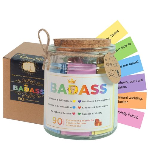 Badass Affirmation Jar, Inspirational Gift, Daily Affirmations for Women, Funny Affirmation Cards, Birthday Gifts for Her, Women, Valentines Day Gifts