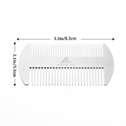 AhfuLife Metal Hair&Beard Comb - EDC Credit Card Size Comb Perfect for Wallet and Pocket - Anti-Static Dual Action Beard Combs - Presented in Gift Box (Stainless Steel Combs)