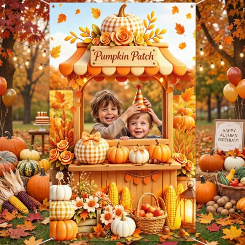 Fall Photo Banner with Pumpkin Cutout 3.6x6ft Halloween Thanksgiving Decor