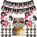 Black Wrestling Birthday Decorations Party Supplies Set with Banner, Cake & Cupcake Toppers, Balloons