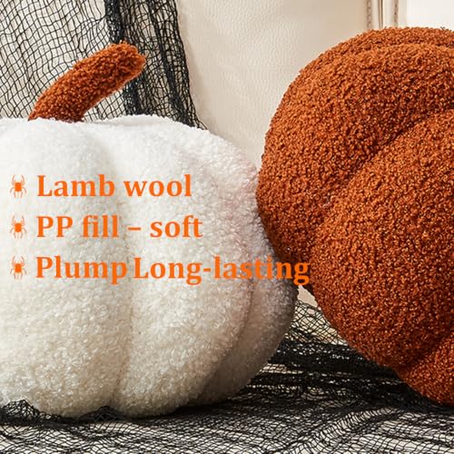 Pumpkin Throw Pillows Set - White and Brown Halloween Fall Decor 11.8 x 6 inches