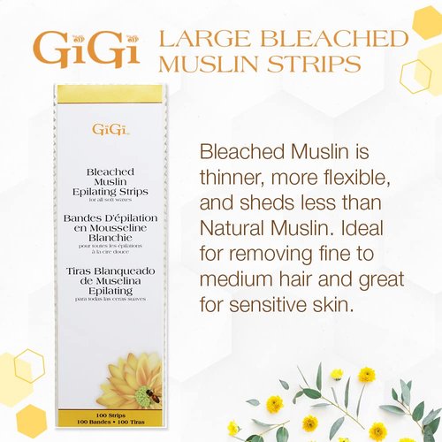 Gigi Bleached Muslin Epilating Strips for Soft Wax - Professional Hair Removal Wax Strips for Waxing, (3”X9”), 100 Strips, 1 Pack